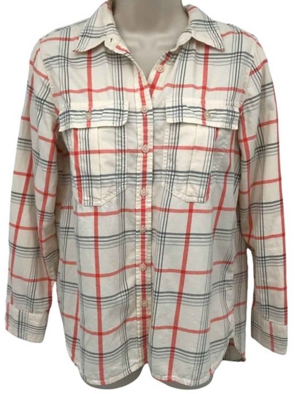 Banana Republic Plaid Button Down Shirt Women’s Size XS Orange Gray Cotton NEW